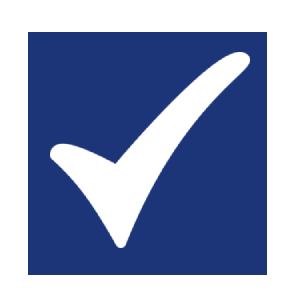 Dark blue square with tick