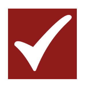 Dark red square with tick