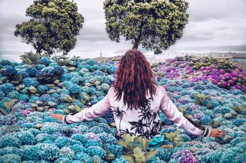 Lady in a field of flowers