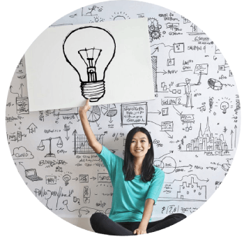 Woman with lighbulb round Woman with lighbulb round